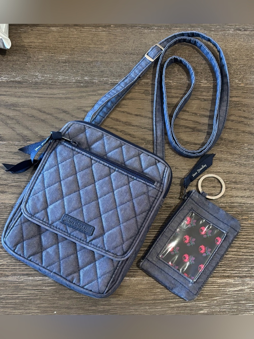 Vera Bradley Quilted Denim Crossbody and Matching Zip ID Case Set